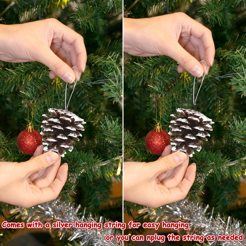Helimoto 24 PCS Natural Pine Cones, 1.96 in Pinecone Ornaments, Pine Cones for Crafts with Sliver String, Decorative DIY Pine Cones for Christmas Tree Christmas Table Decorations, Winter Decor Vase Filler - Image 3